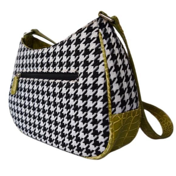 LIZ CLAIBORNE Retro Houndstooth Lime Green Shoulder Bag Purse - Picture 3 of 12